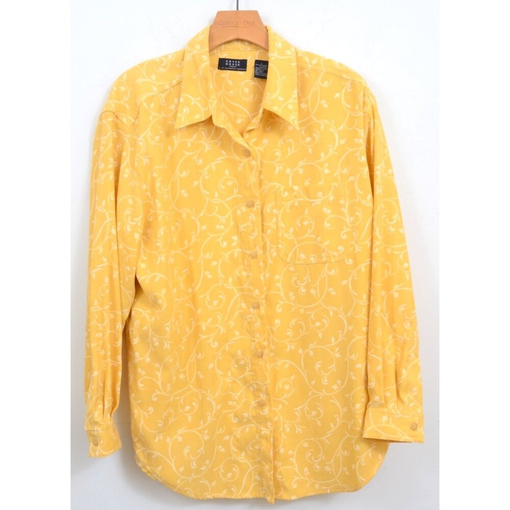 Crazy Horse Yellow Button Down Long Sleeve Shirt‎ Pockets Size Large